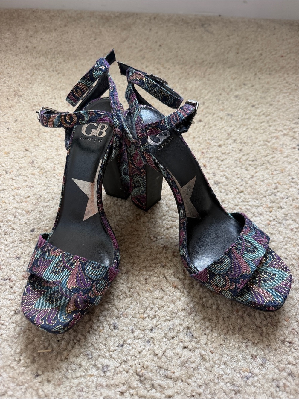 Gianni Bini Purple Teal Patterned Block Heels